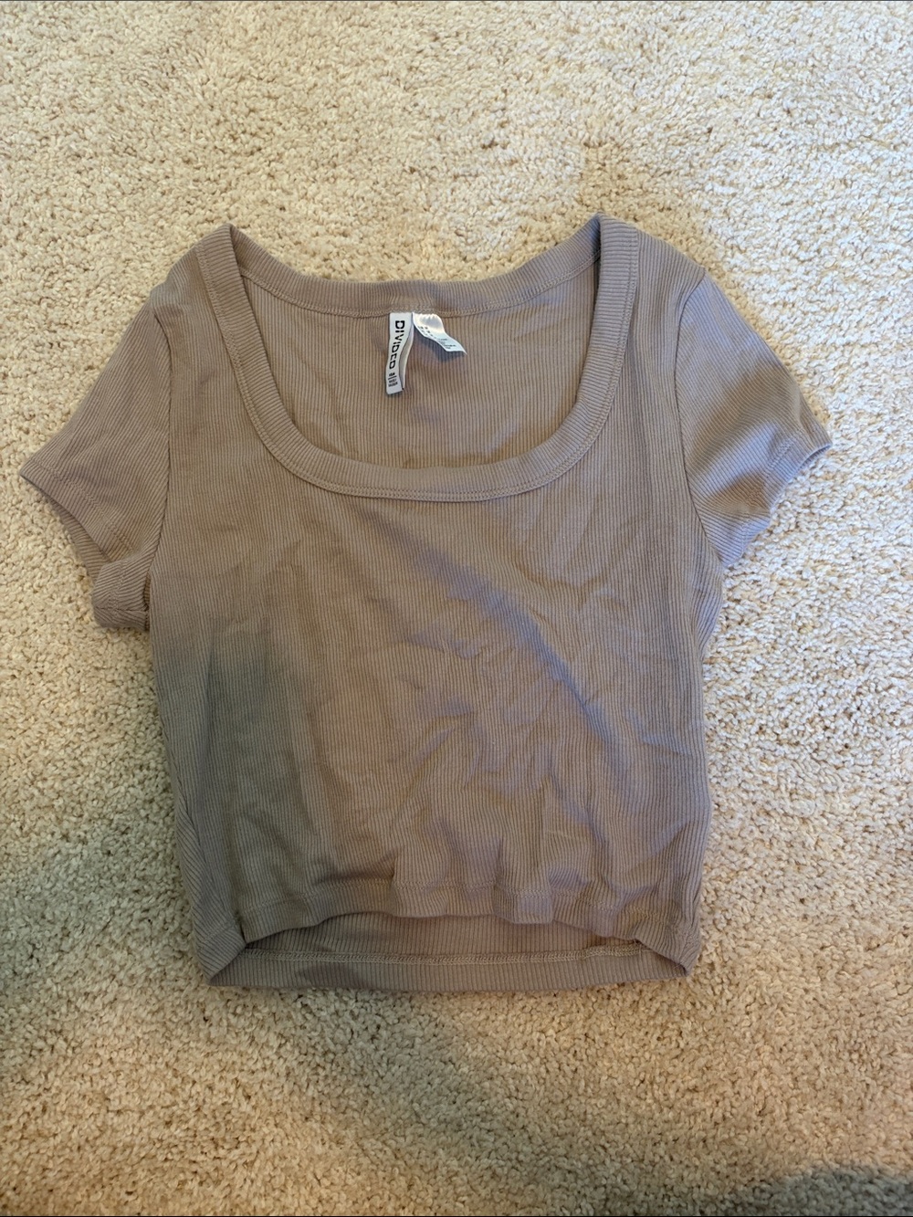 H&M Taupe Ribbed Scoop-Neck Crop Top